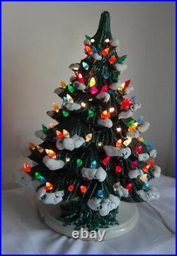 Huge 17 Vintage Mold Ceramic White Snow Flocked Super Christmas Tree Lights Up