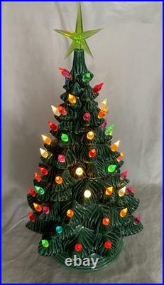 Ittre Ceramic Christmas Tree 18 Lighted Green With Snow Tips 1978 Works