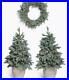 John_Lewis_Pair_Potted_Pre_Lit_Christmas_Trees_Wreath_faulty_lights_on_one_01_hwd