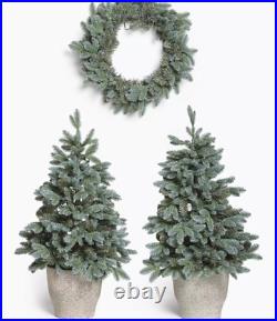 John Lewis Pair Potted Pre-Lit Christmas Trees & Wreath (faulty lights on one)