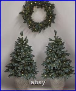 John Lewis Pair Potted Pre-Lit Christmas Trees & Wreath (faulty lights on one)