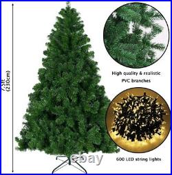 Juegoal 7.5 Foot Artificial Christmas Tree with 600 LED Warm White String Lights