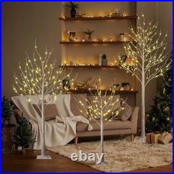 LED Birch Tree Light Set 4ft, 6ft, 8ft Trees with Warm White Lights Indoo