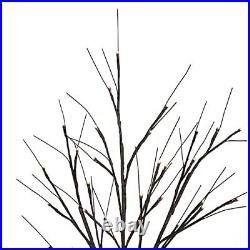 LED Lighted Christmas Twig Tree Warm White Lights, Brown 6' Black