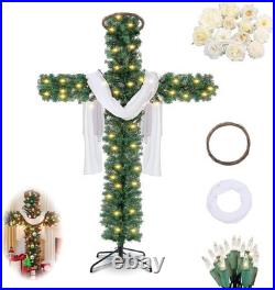 Leyndo 5 ft Cross Christmas Tree with Light Prelit Christmas Tree with Rattan