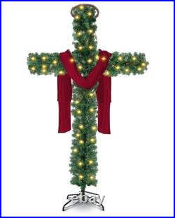 Leyndo 5 ft Cross Christmas Tree with Light Prelit Christmas Tree with Rattan