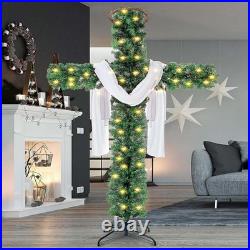 Leyndo 5 ft Cross Christmas Tree with Light Prelit Christmas Tree with Rattan