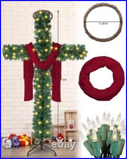 Leyndo 5 ft Cross Christmas Tree with Light Prelit Christmas Tree with Rattan