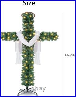 Leyndo 5 ft Cross Christmas Tree with Light Prelit Christmas Tree with Rattan
