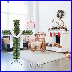 Leyndo 5 ft Cross Christmas Tree with Light Prelit Christmas Tree with Rattan