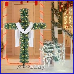 Leyndo 5 ft Cross Christmas Tree with Light Prelit Christmas Tree with Rattan