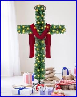 Leyndo 5 ft Cross Christmas Tree with Light Prelit Christmas Tree with Rattan