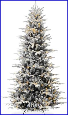 Lighted Aspen Christmas Tree, 7.5Ft Flocked Artifical Noble Fir, Pre-Lit White &
