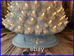 Lighted Ceramic Mantel Style Christmas Tree 18 inches Blue Clear Lights