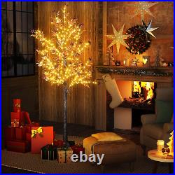 Lighted Christmas Tree with Red Berries, 4FT+5FT+6FT Artificial Trees, Pack of 3