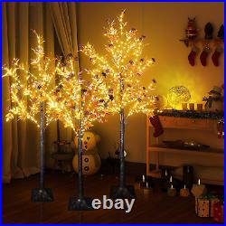 Lighted Christmas Tree with Red Berries, 4FT+5FT+6FT Artificial Trees, Pack of 3