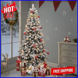 Lighted Flocked Spruce Artificial Christmas Tree Fire Resistant Plastic Feet