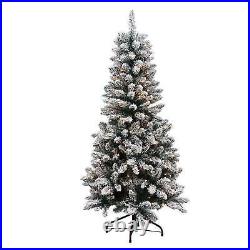 Lighted Flocked Spruce Artificial Christmas Tree Fire Resistant Plastic Feet