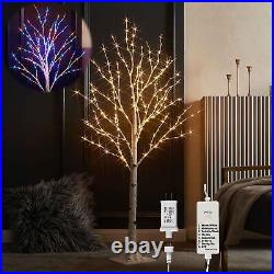 Lighted Twig Birch Tree Plug in with 8 Functions 4FT 200 Warm White and Multi Lighted Twig Birch Tree Plug in with 8 Functions 4FT 200 Warm White and Multi
