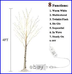 Lighted Twig Birch Tree Plug in with 8 Functions 4FT 200 Warm White and Multi Lighted Twig Birch Tree Plug in with 8 Functions 4FT 200 Warm White and Multi