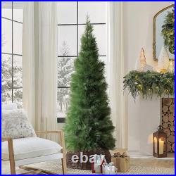 LuxenHome 5-6ft Pre-lit Flocked Artificial Christmas Tree with Green LED Lights