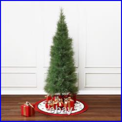LuxenHome 5-6ft Pre-lit Flocked Artificial Christmas Tree with Green LED Lights