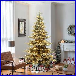 LuxenHome 7-ft Pre-lit Flocked Artificial Christmas Tree with Green LED Lights