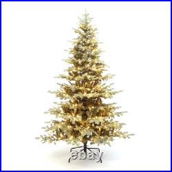 LuxenHome 7-ft Pre-lit Flocked Artificial Christmas Tree with Green LED Lights