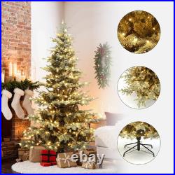 LuxenHome 7-ft Pre-lit Flocked Artificial Christmas Tree with Green LED Lights