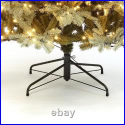LuxenHome 7-ft Pre-lit Flocked Artificial Christmas Tree with Green LED Lights