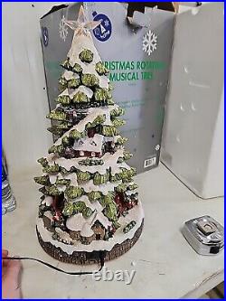 MUSICAL LIGHTED CHRISTMAS TREE WITH ROTATING TRAIN HOLIDAY FIGURINE 19in