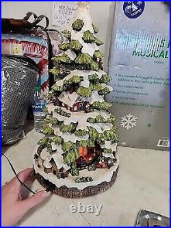 MUSICAL LIGHTED CHRISTMAS TREE WITH ROTATING TRAIN HOLIDAY FIGURINE 19in