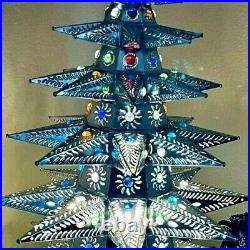Mexican Folk Art Christmas Tree Ornament Marble Tin W Lights Electric XLarge 32