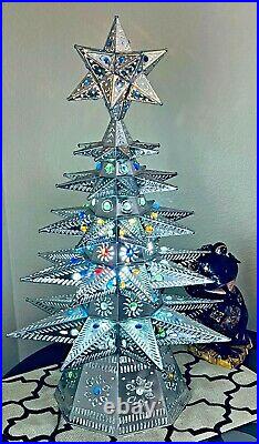 Mexican Punched Tin Christmas Tree Ornament Marble Light Large 27 Folk Art