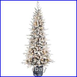 Mini Pre-lit Flocked Christmas Tree Tabletop Artificial Potted Xmastree 2-4.5FT