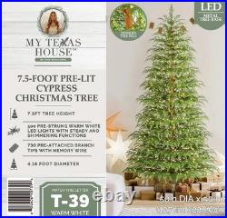 My Texas House 2025 7.5ft Cypress Pre-Lit Artificial Christmas Tree (500 LEDs)