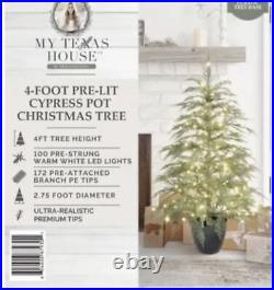 My Texas House Potted 4' Pre-Lit Cypress Artificial Christmas Tree 100 LED Light