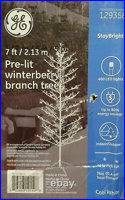 NEW GE 7' Ft Winterberry White Pre-Lit Christmas Holiday Tree 400 LED Lights