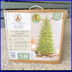 NEW My Texas House 7.5' Pre-lit Twinkle LED Cypress Artificial Christmas Tree