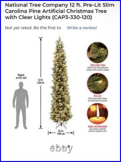 National Tree Company 12 ft. Pre-Lit Carolina Pine Slim Tree with Clear Lights