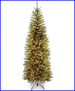 New National Tree 7.5' Kingswood Pencil Fir Hinged Tree 350 Clear Lights