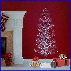 New Pre Lit Silver Christmas Tree with White LED Lights USA