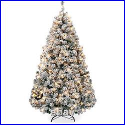 New Pre-Lit Snow Flocked Artificial Pine Christmas Tree with Warm White Lights