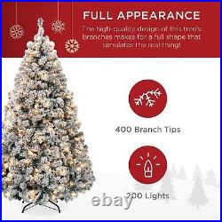 New Pre-Lit Snow Flocked Artificial Pine Christmas Tree with Warm White Lights