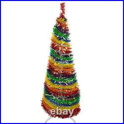 Northlight 4' Rainbow Tinsel Pop-Up Artificial Christmas Tree, Clear Lights