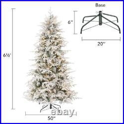 OPEN BOX 6.5FT Snow Flocked Pre-Lit Slim Aspen Fir Realistic Artificial
