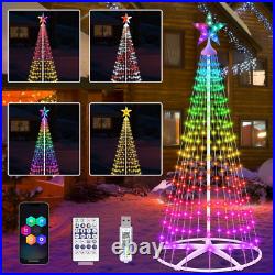 Outdoor Lighted Christmas Tree 6FT, 250 LED RGB Prelit Smart Cone Christmas Tree