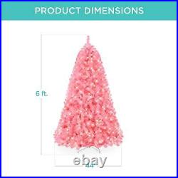 PreLit Christmas Tree 6' Pink Artificial Pine With Stand 250 White Lights New