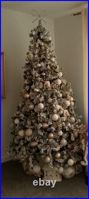Pre-Lighted Flocked Artificial Christmas Tree with White Gold Ornaments