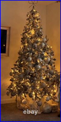 Pre-Lighted Flocked Artificial Christmas Tree with White Gold Ornaments